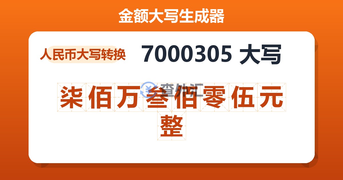 7000305大写 柒佰万叁佰零伍元整