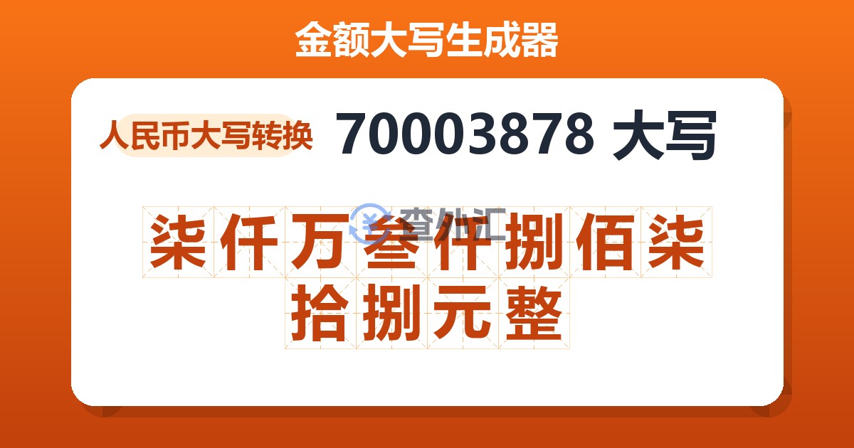 70003878大写 柒仟万叁仟捌佰柒拾捌元整