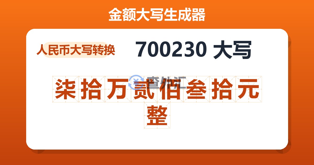 700230大写 柒拾万贰佰叁拾元整