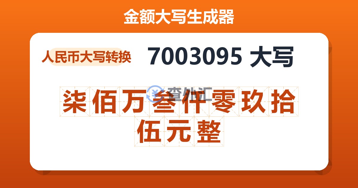 7003095大写 柒佰万叁仟零玖拾伍元整