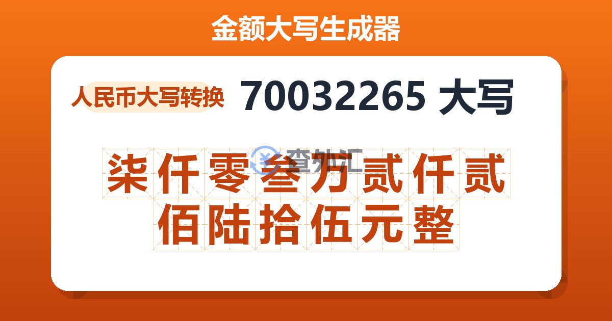 70032265大写 柒仟零叁万贰仟贰佰陆拾伍元整