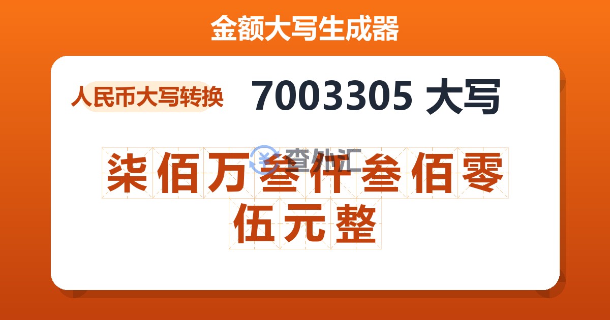 7003305大写 柒佰万叁仟叁佰零伍元整