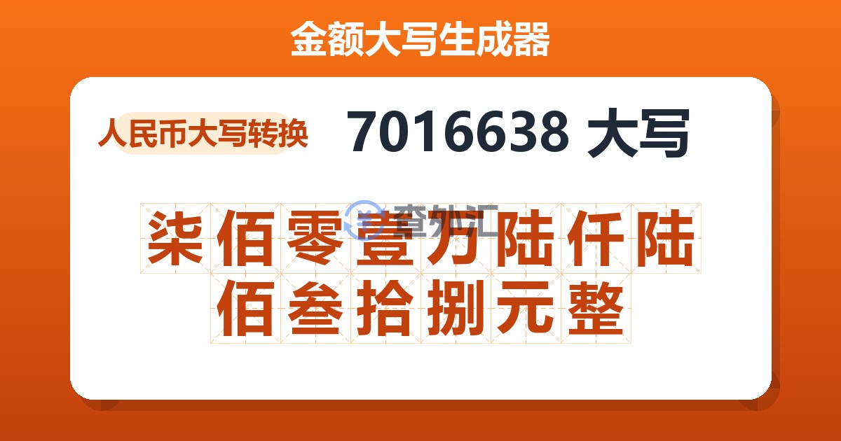 7016638大写 柒佰零壹万陆仟陆佰叁拾捌元整