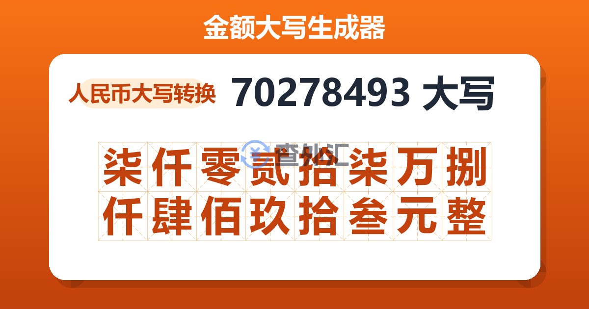 70278493大写 柒仟零贰拾柒万捌仟肆佰玖拾叁元整