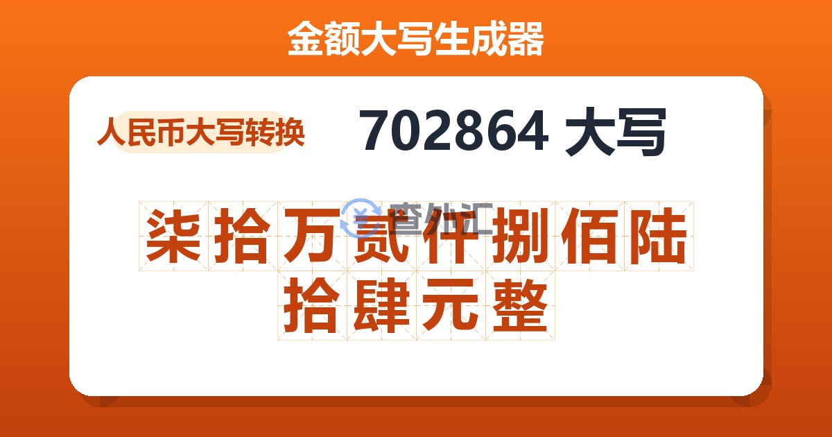 702864大写 柒拾万贰仟捌佰陆拾肆元整