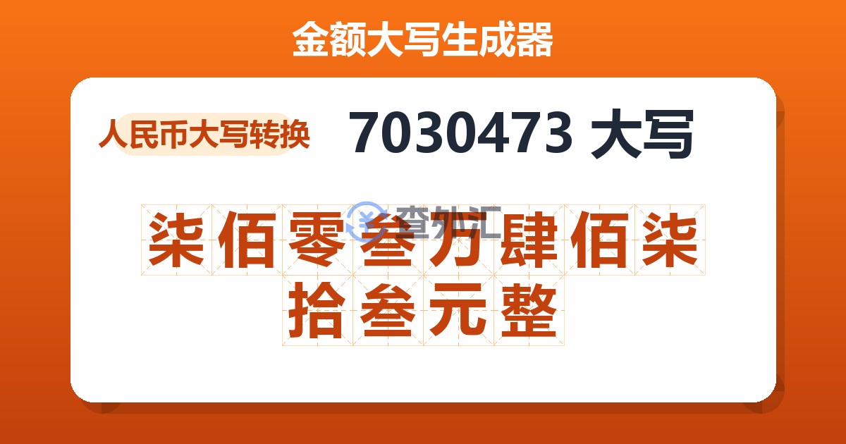 7030473大写 柒佰零叁万肆佰柒拾叁元整
