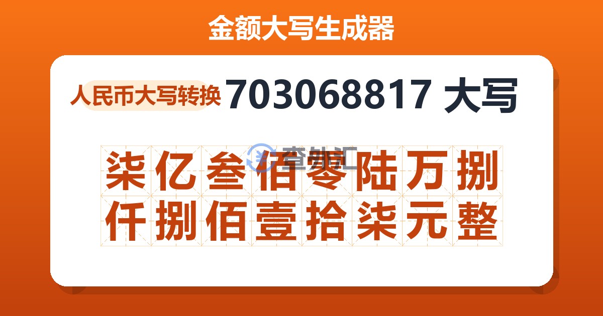 703068817大写 柒亿叁佰零陆万捌仟捌佰壹拾柒元整