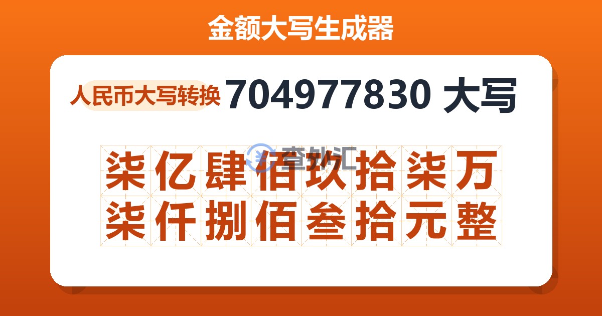 704977830大写 柒亿肆佰玖拾柒万柒仟捌佰叁拾元整