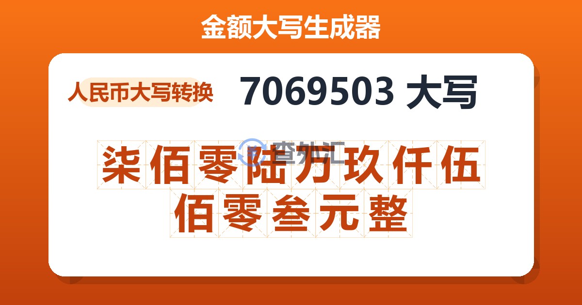 7069503大写 柒佰零陆万玖仟伍佰零叁元整