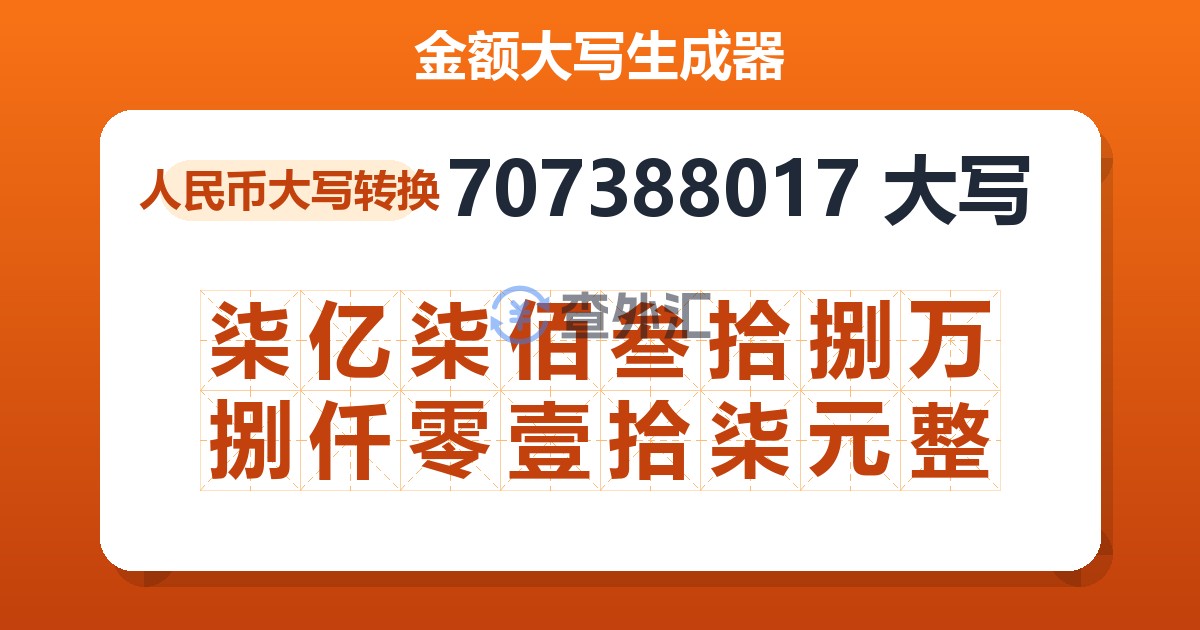 707388017大写 柒亿柒佰叁拾捌万捌仟零壹拾柒元整