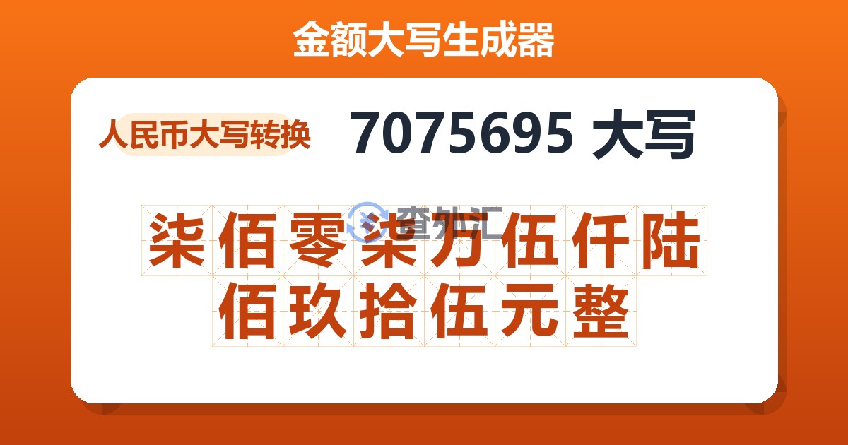 7075695大写 柒佰零柒万伍仟陆佰玖拾伍元整