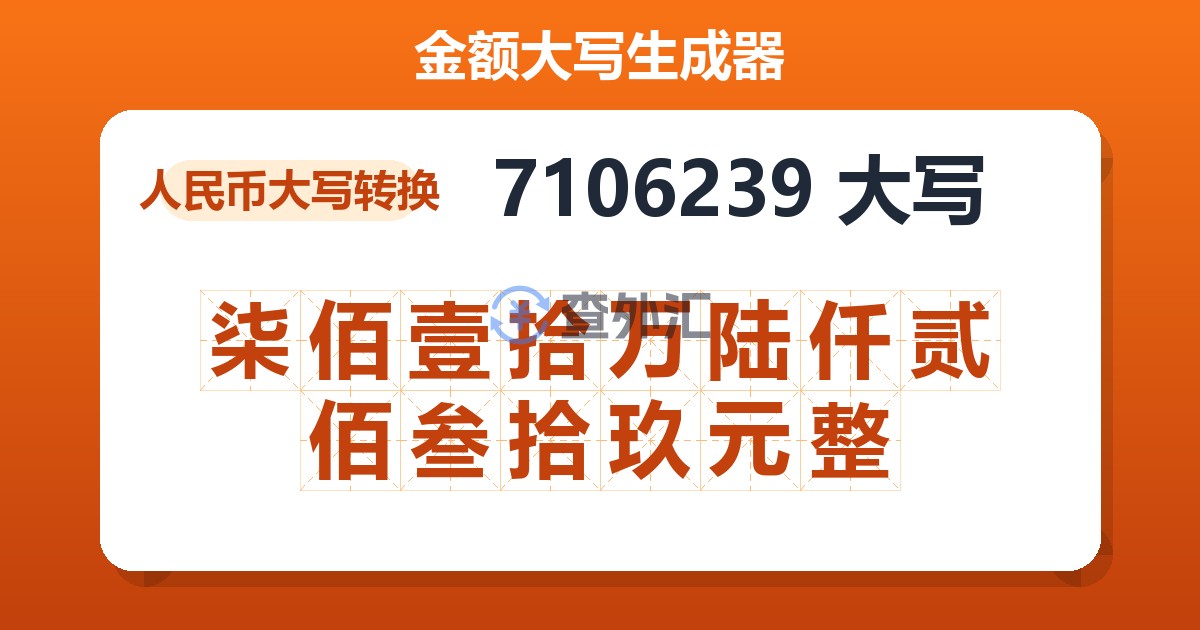 7106239大写 柒佰壹拾万陆仟贰佰叁拾玖元整