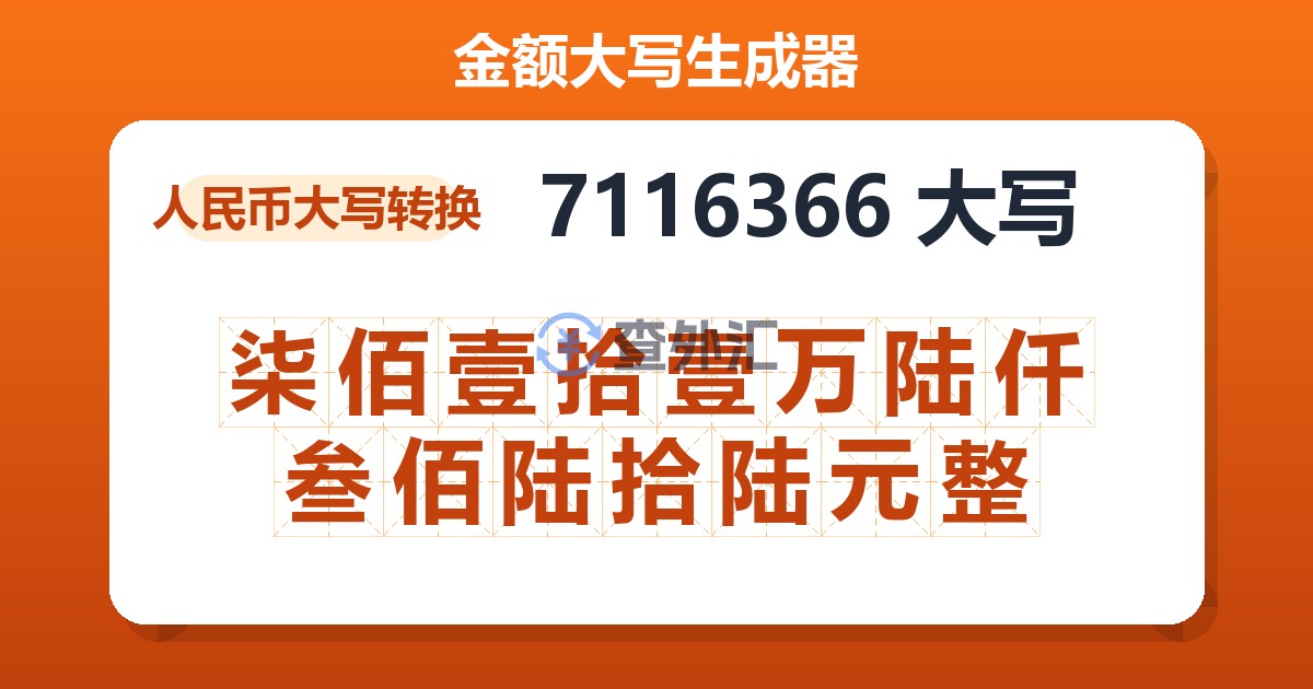 7116366大写 柒佰壹拾壹万陆仟叁佰陆拾陆元整