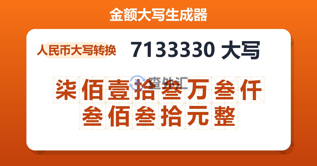 7133330大写 柒佰壹拾叁万叁仟叁佰叁拾元整