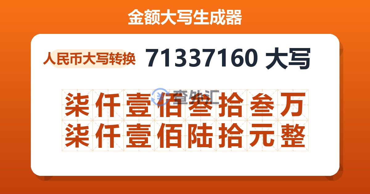 71337160大写 柒仟壹佰叁拾叁万柒仟壹佰陆拾元整