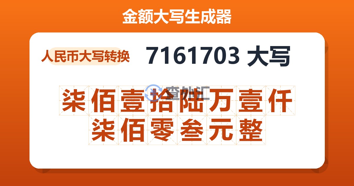 7161703大写 柒佰壹拾陆万壹仟柒佰零叁元整