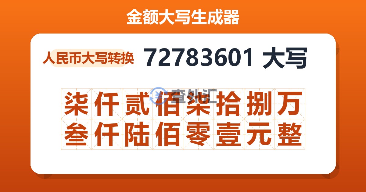 72783601大写 柒仟贰佰柒拾捌万叁仟陆佰零壹元整