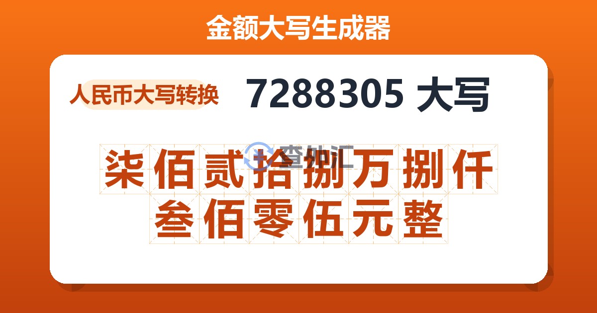 7288305大写 柒佰贰拾捌万捌仟叁佰零伍元整