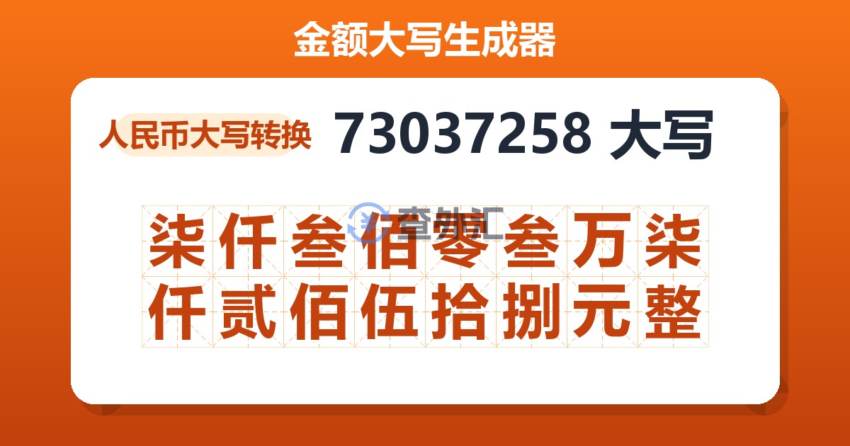73037258大写 柒仟叁佰零叁万柒仟贰佰伍拾捌元整