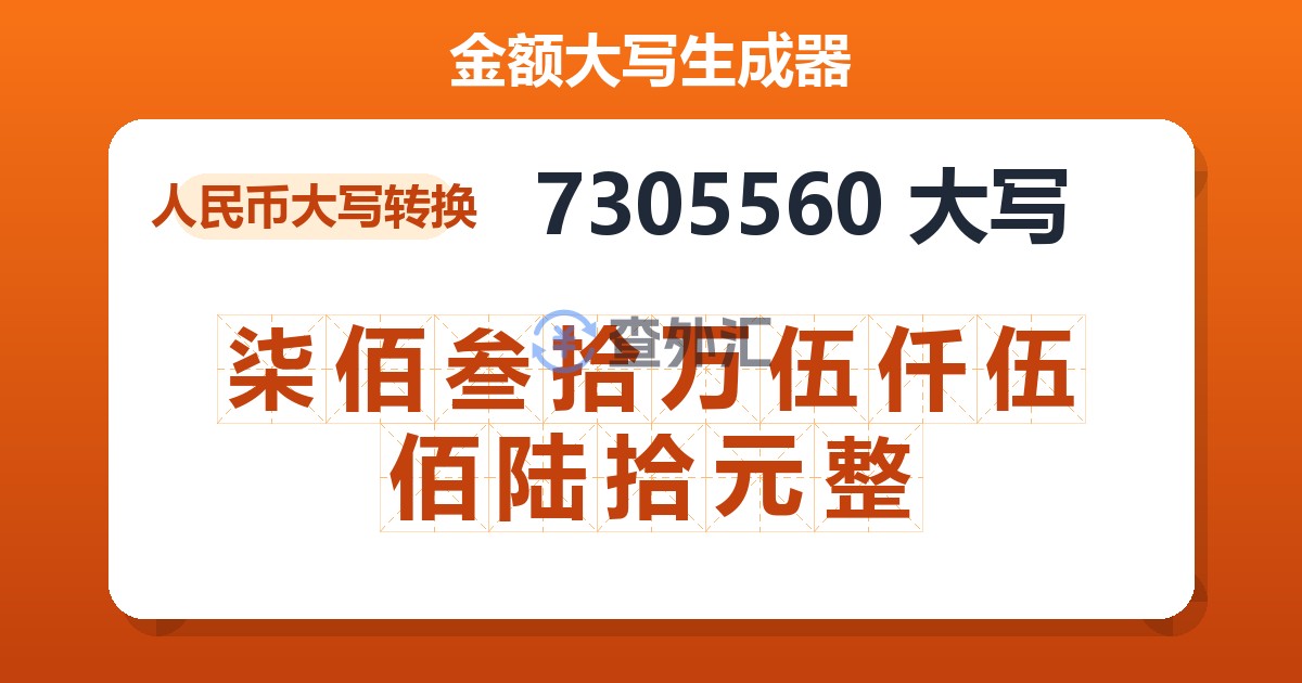 7305560大写 柒佰叁拾万伍仟伍佰陆拾元整