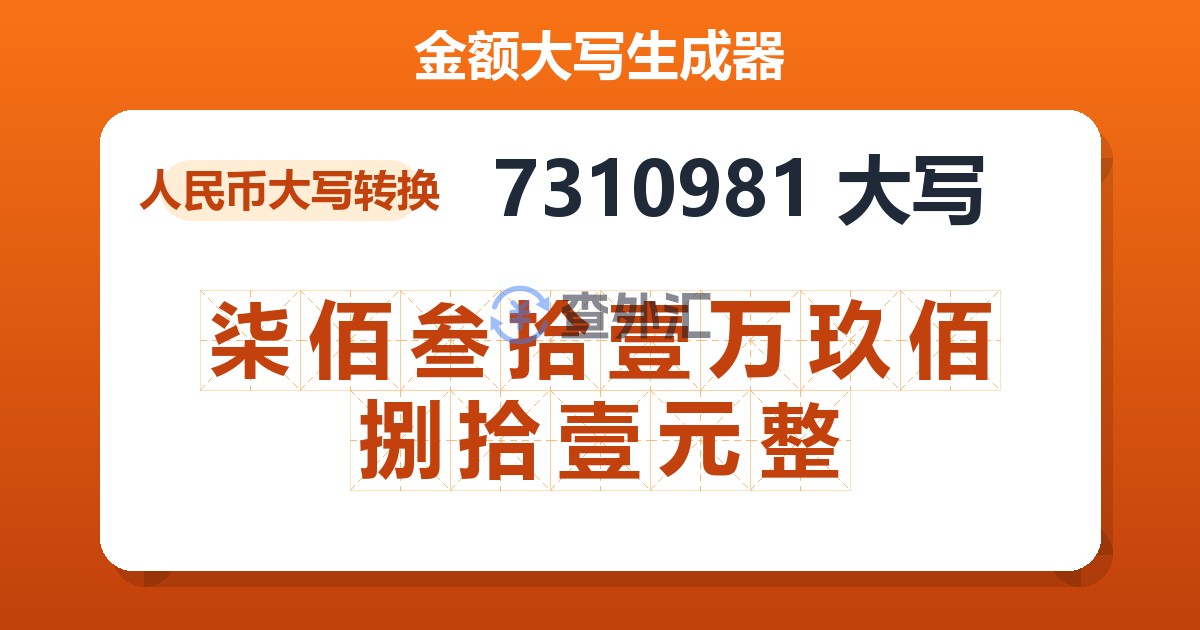 7310981大写 柒佰叁拾壹万玖佰捌拾壹元整