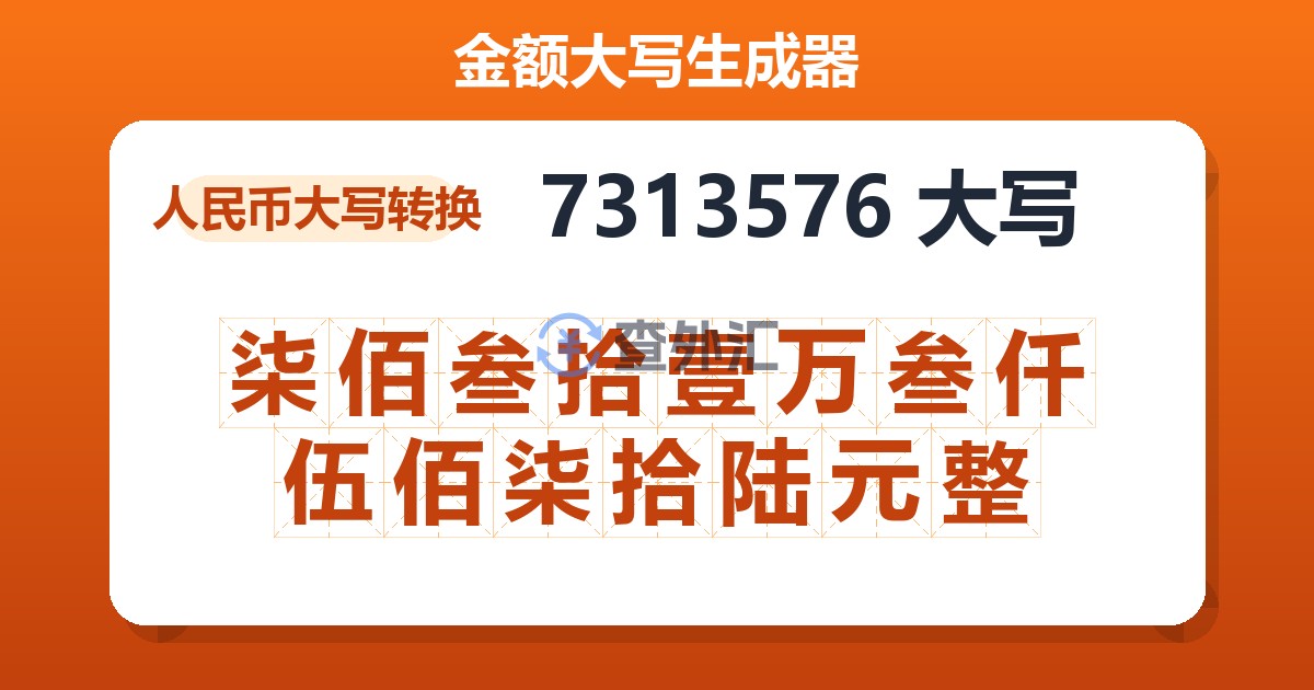 7313576大写 柒佰叁拾壹万叁仟伍佰柒拾陆元整