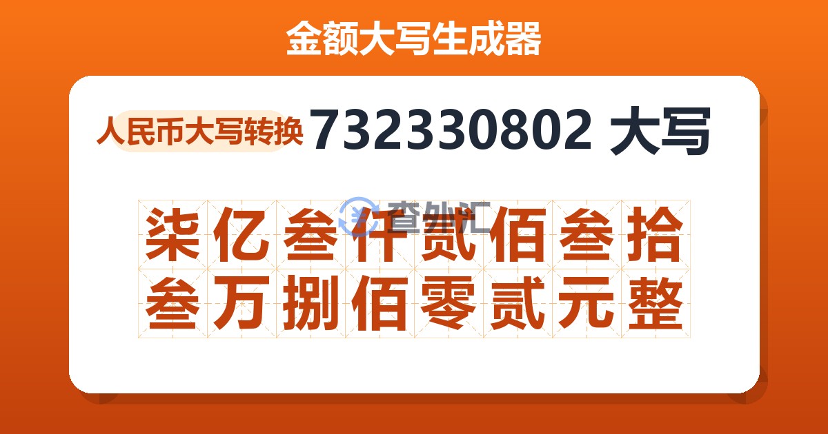 732330802大写 柒亿叁仟贰佰叁拾叁万捌佰零贰元整