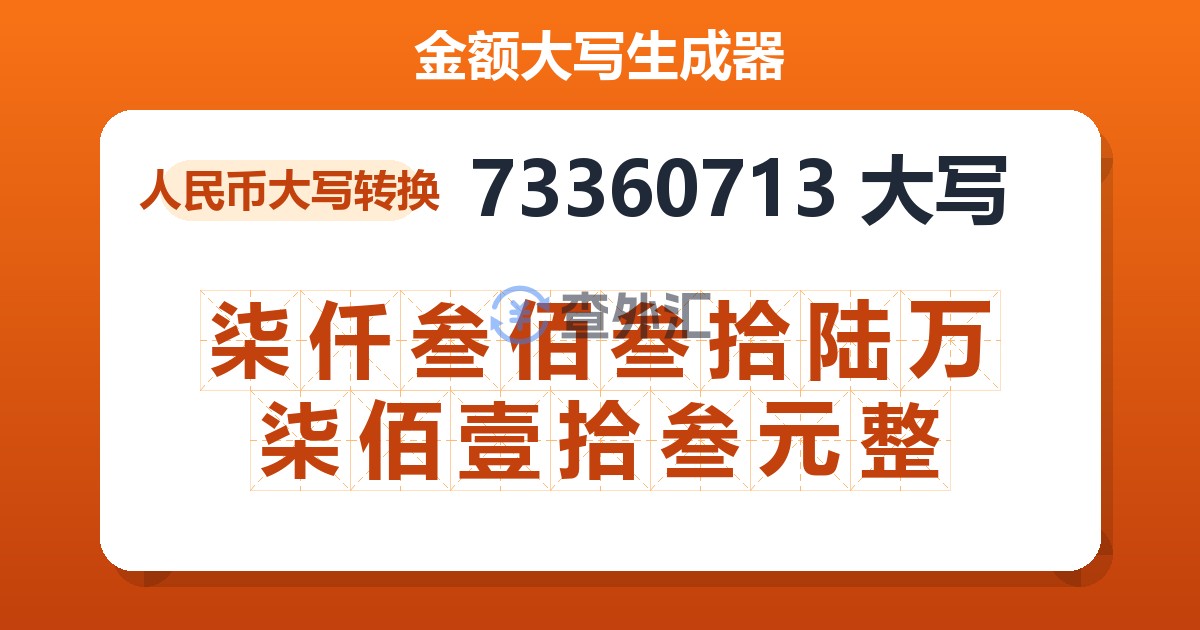 73360713大写 柒仟叁佰叁拾陆万柒佰壹拾叁元整
