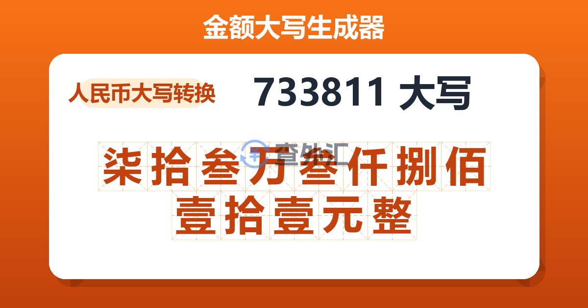 733811大写 柒拾叁万叁仟捌佰壹拾壹元整