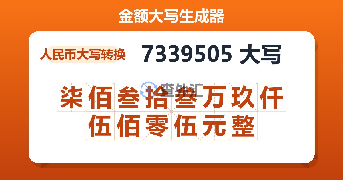 7339505大写 柒佰叁拾叁万玖仟伍佰零伍元整