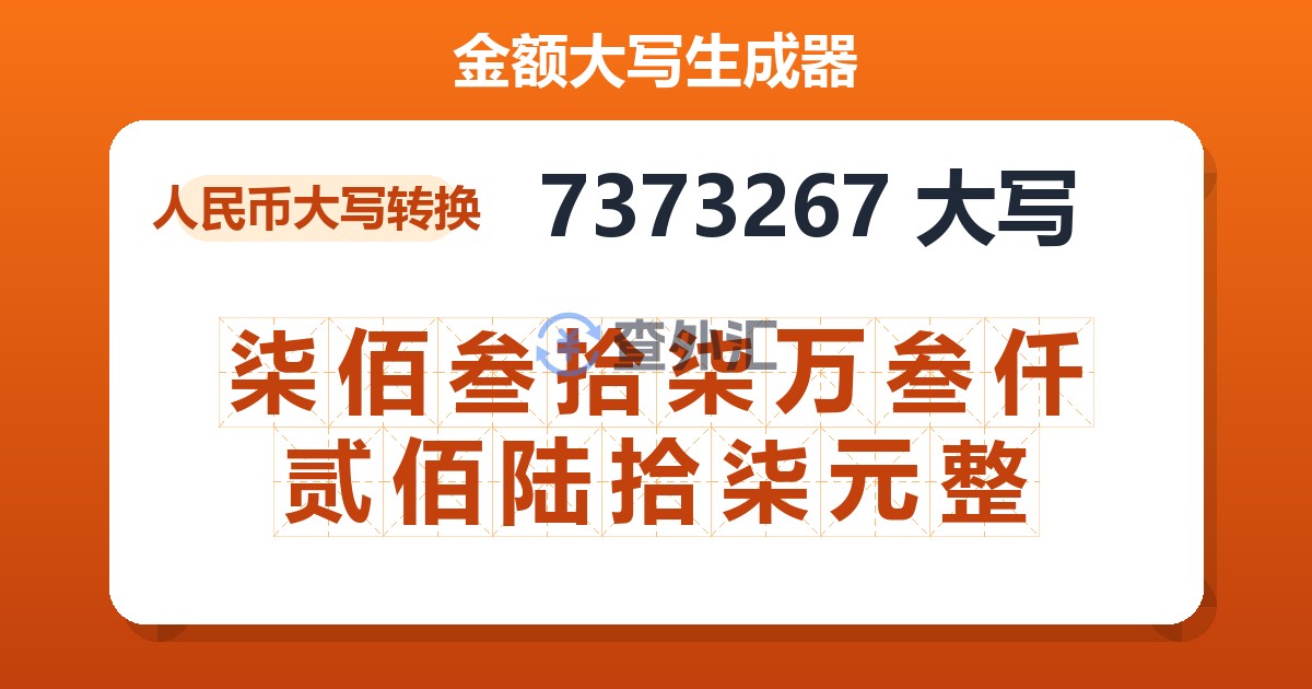 7373267大写 柒佰叁拾柒万叁仟贰佰陆拾柒元整