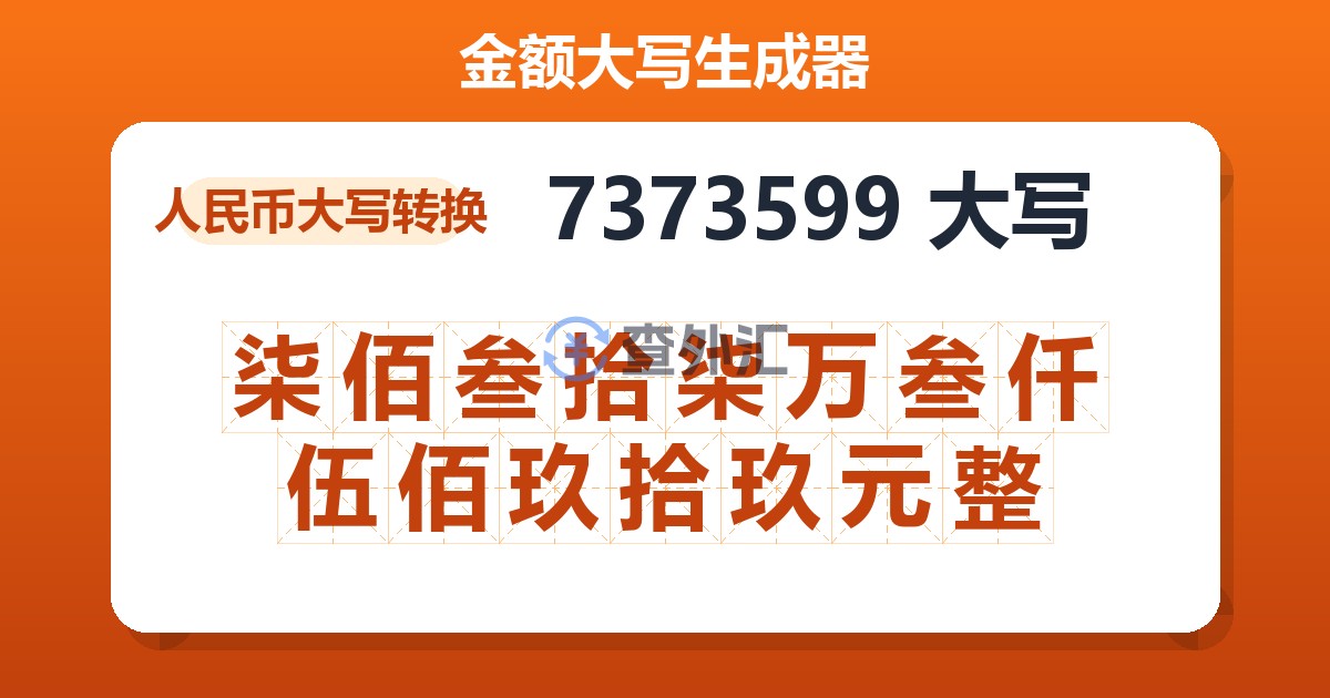 7373599大写 柒佰叁拾柒万叁仟伍佰玖拾玖元整