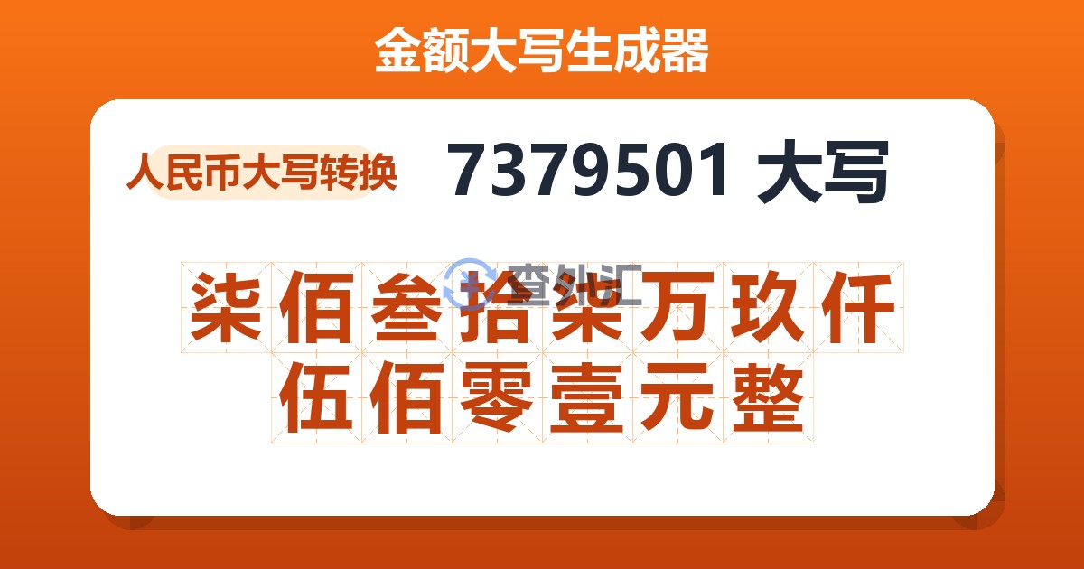 7379501大写 柒佰叁拾柒万玖仟伍佰零壹元整