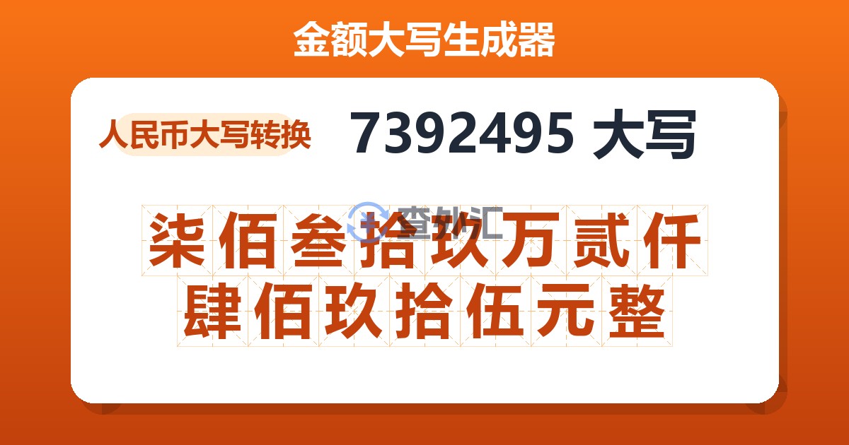 7392495大写 柒佰叁拾玖万贰仟肆佰玖拾伍元整