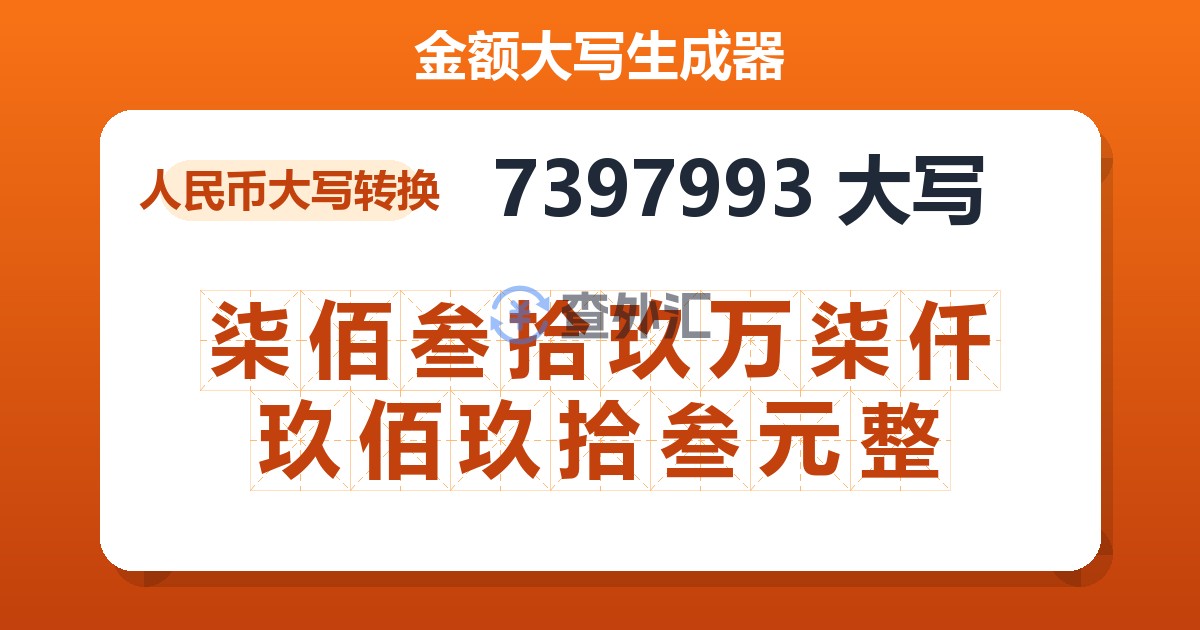 7397993大写 柒佰叁拾玖万柒仟玖佰玖拾叁元整