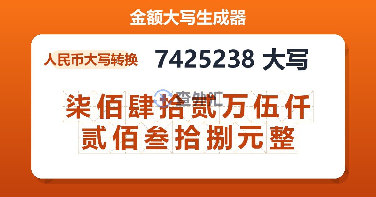 7425238大写 柒佰肆拾贰万伍仟贰佰叁拾捌元整