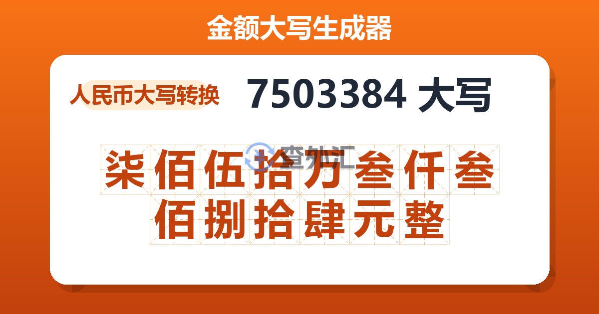 7503384大写 柒佰伍拾万叁仟叁佰捌拾肆元整
