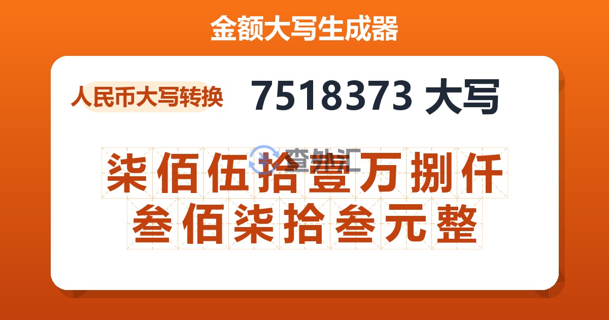 7518373大写 柒佰伍拾壹万捌仟叁佰柒拾叁元整