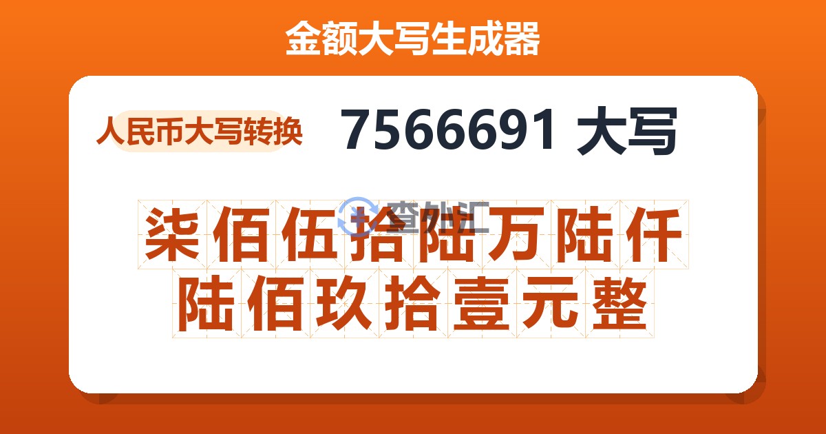 7566691大写 柒佰伍拾陆万陆仟陆佰玖拾壹元整
