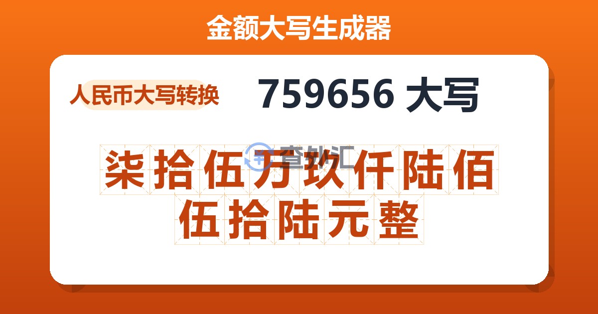 759656大写 柒拾伍万玖仟陆佰伍拾陆元整