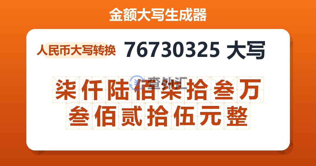 76730325大写 柒仟陆佰柒拾叁万叁佰贰拾伍元整