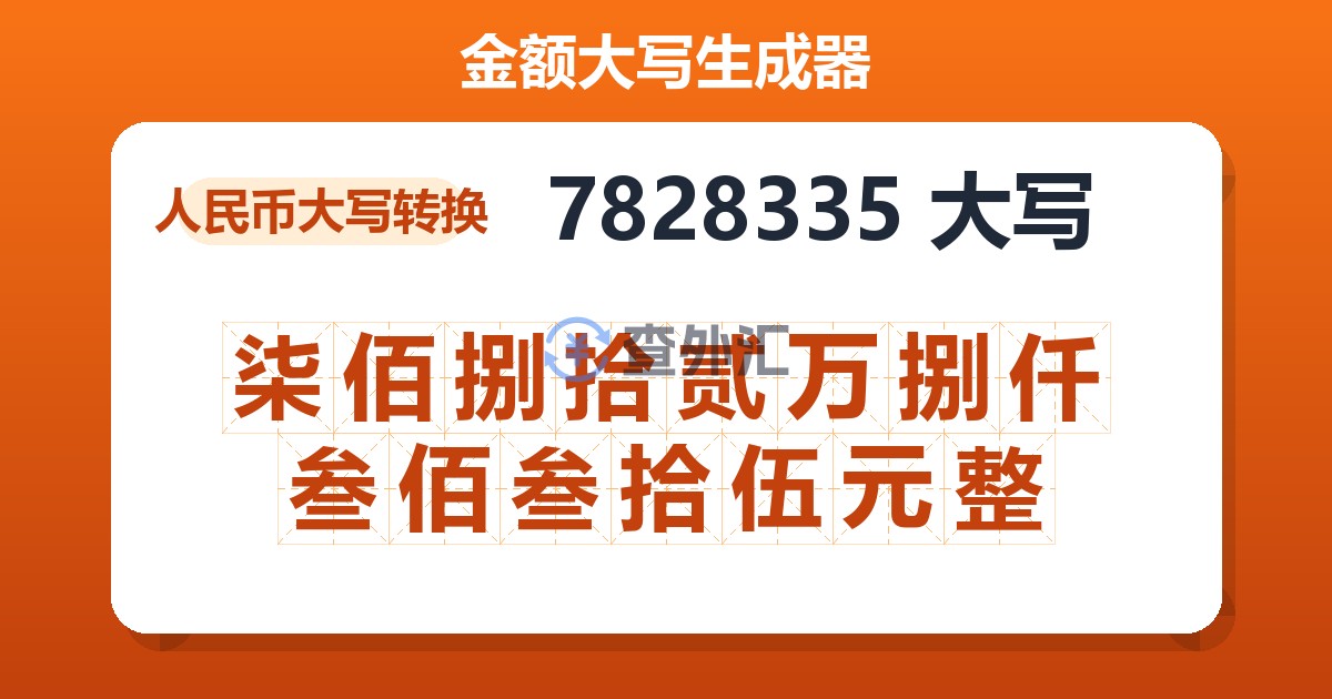 7828335大写 柒佰捌拾贰万捌仟叁佰叁拾伍元整
