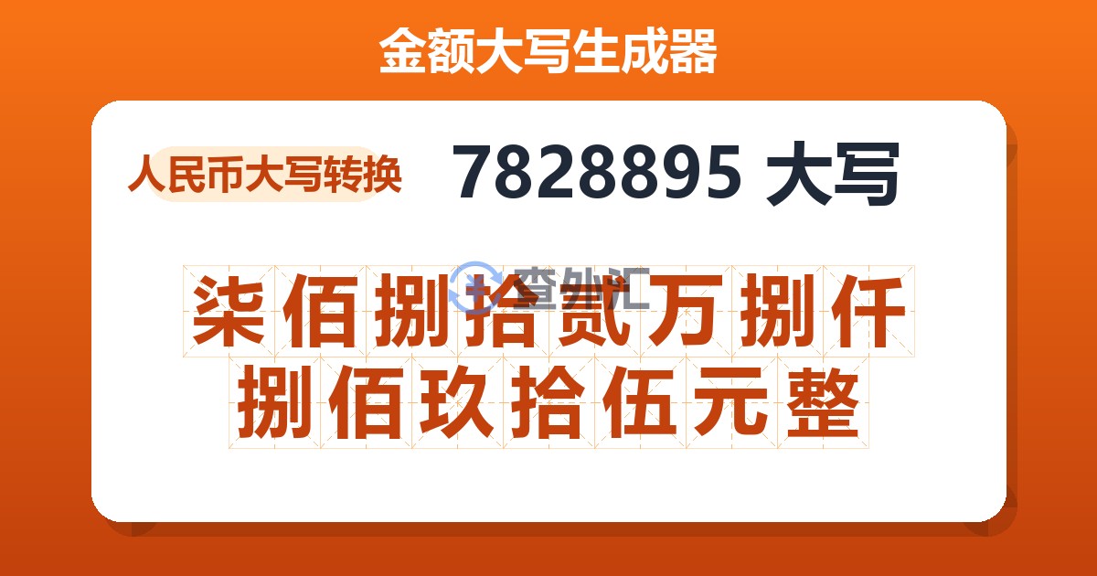 7828895大写 柒佰捌拾贰万捌仟捌佰玖拾伍元整