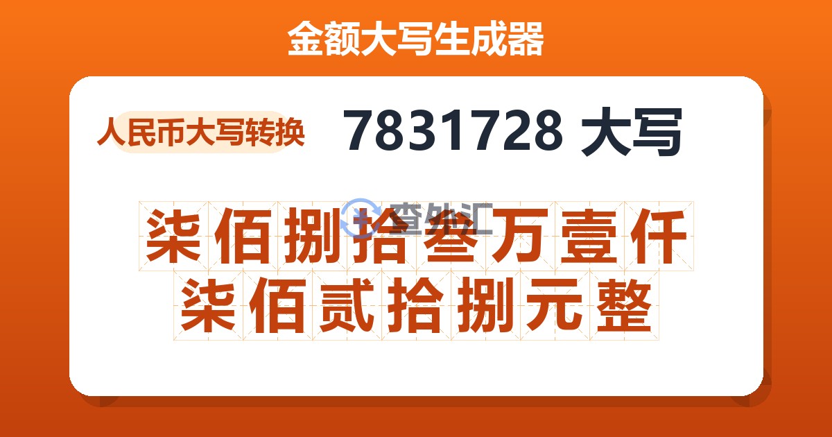 7831728大写 柒佰捌拾叁万壹仟柒佰贰拾捌元整