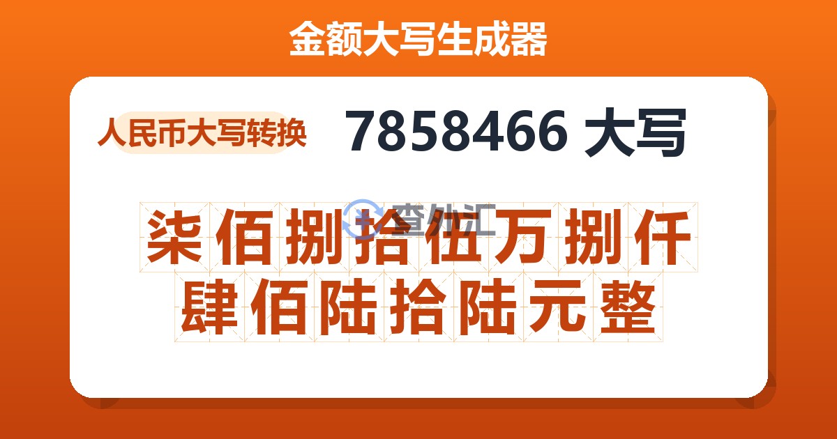 7858466大写 柒佰捌拾伍万捌仟肆佰陆拾陆元整