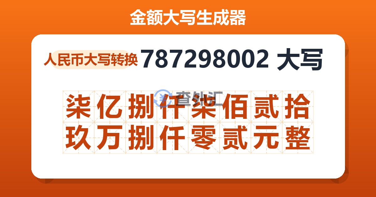 787298002大写 柒亿捌仟柒佰贰拾玖万捌仟零贰元整