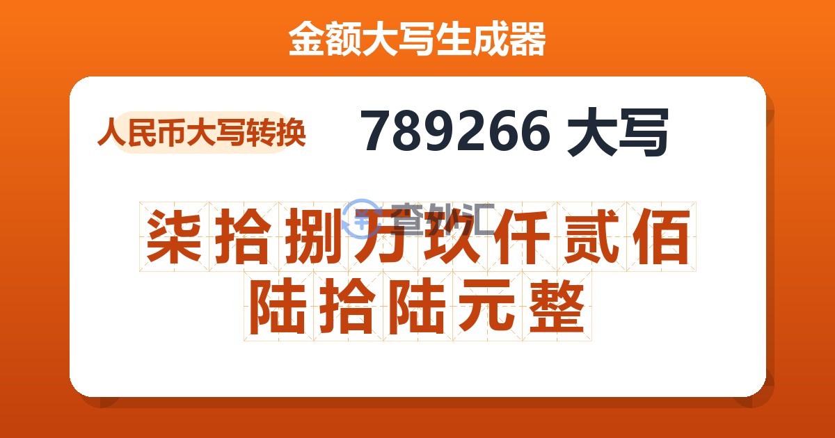 789266大写 柒拾捌万玖仟贰佰陆拾陆元整