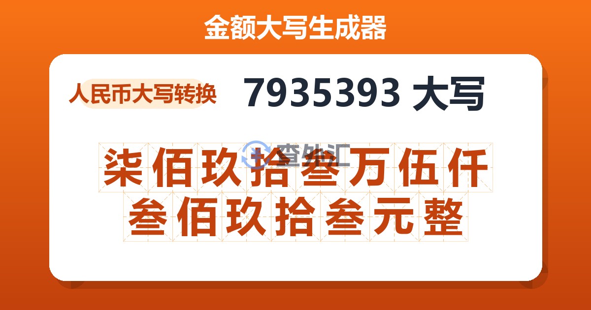 7935393大写 柒佰玖拾叁万伍仟叁佰玖拾叁元整