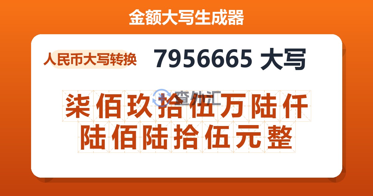 7956665大写 柒佰玖拾伍万陆仟陆佰陆拾伍元整
