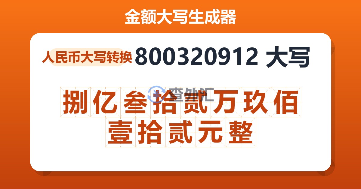 800320912大写 捌亿叁拾贰万玖佰壹拾贰元整